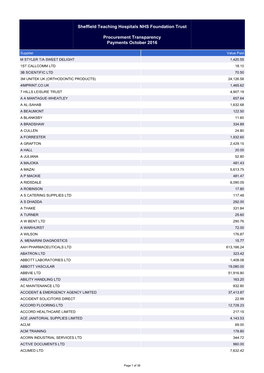 Sheffield Teaching Hospitals NHS Foundation Trust Procurement Transparency Payments October 2016