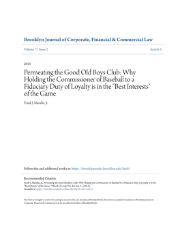 Permeating the Good Old Boys Club: Why Holding the Commissioner of Baseball to a Fiduciary Duty of Loyalty Is in the 