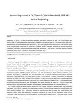 Sentence Segmentation for Classical Chinese Based on LSTM with Radical Embedding