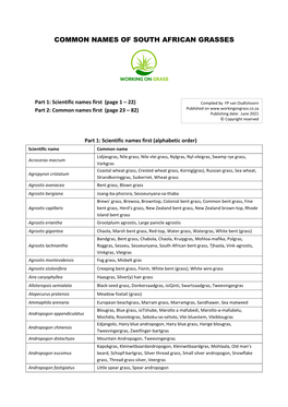 Common Names of South African Grasses