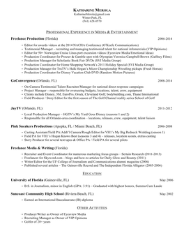 Freelance Production (Florida) 2006-2014