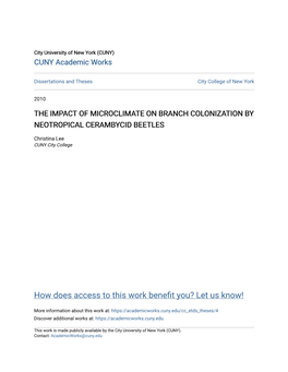 The Impact of Microclimate on Branch Colonization by Neotropical Cerambycid Beetles