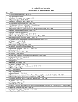 List of Approved Bibliography Titles