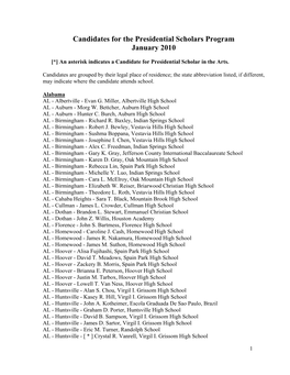 2010 Candidates for the Presidential Scholars Program -- April 2010 (PDF)