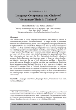Language Competence and Choice of Vietnamese-Thais in Thailand1