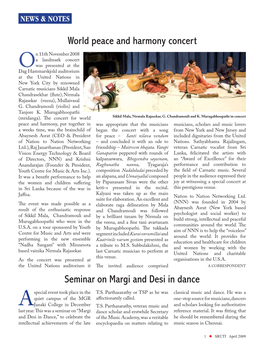 World Peace and Harmony Concert Seminar on Margi and Desi in Dance