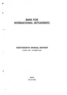18Th Annual Report of the Bank for International Settlements