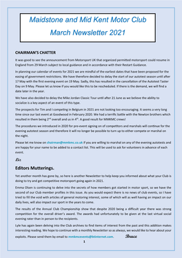 Maidstone and Mid Kent Motor Club March Newsletter 2021