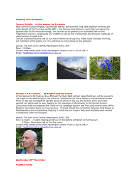 Tuesday 28Th November Duncan Priddle a Hike Across the Pyrenees