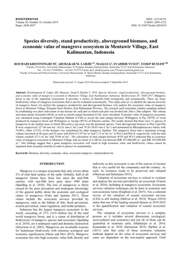 Species Diversity, Stand Productivity, Aboveground Biomass, and Economic Value of Mangrove Ecosystem in Mentawir Village, East Kalimantan, Indonesia