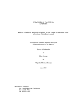 UNIVERSITY of CALIFORNIA RIVERSIDE Rainfall Variability In