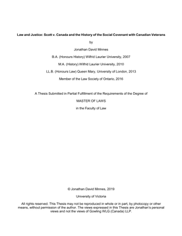 Law and Justice: Scott V. Canada and the History of the Social Covenant with Canadian Veterans