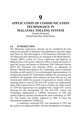 APPLICATION of COMMUNICATION TECHNOLOGY in MALAYSIA TOLLING SYSTEM Fatimah Mohamad Mohd Farhan Bin Abdul Rahim