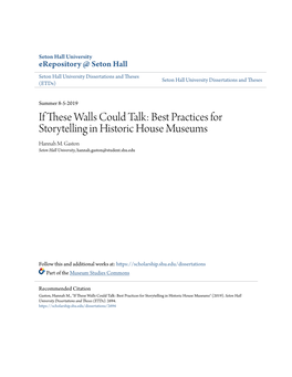 Best Practices for Storytelling in Historic House Museums Hannah M