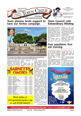 Town Crier Issue 769 Friday 3Rd June 2016 Page 1 N Crier Shildon W Ict O Classifieds & Dis T R T