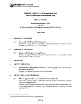 Aboriginal Relations Committee Agenda Package