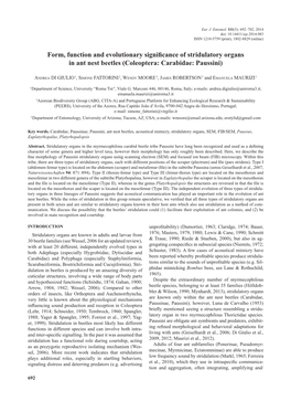 Form, Function and Evolutionary Significance of Stridulatory Organs in Ant Nest Beetles (Coleoptera: Carabidae: Paussini)