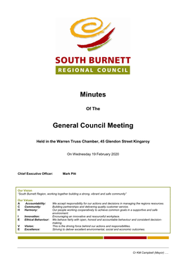 South Burnett Regional Council General Meeting – Minutes – Wednesday 19 February 2020