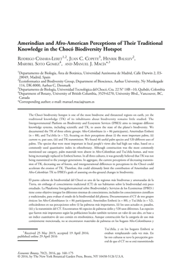 Amerindian and Afro-American Perceptions of Their Traditional Knowledge in the Chocó Biodiversity Hotspot