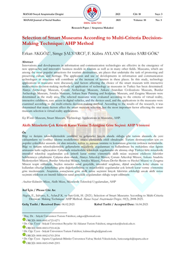 Selection of Smart Museums According to Multi-Criteria Decision- Making Technique: AHP Method