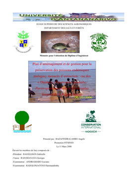 Plan D'aménagement Et De Gestion Pour La Préservation Des Poissons Endémiques Malagasy Menacés D'extinction