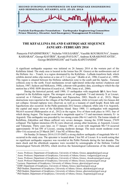 The Kefallinia Island Earthquake Sequence January- February 2014