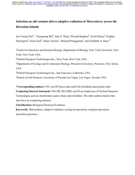 Selection on Old Variants Drives Adaptive Radiation of Metrosideros Across the Hawaiian Islands