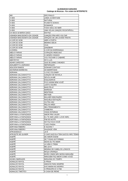 ALDEBARAN KARAOKE Catálogo De Músicas - Por Ordem De INTÉRPRETE