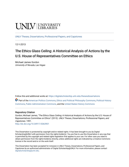 The Ethics Glass Ceiling: a Historical Analysis of Actions by the U.S. House of Representatives Committee on Ethics