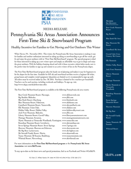 Pennsylvania Ski Areas Association Announces First-Time Ski & Snowboard Program