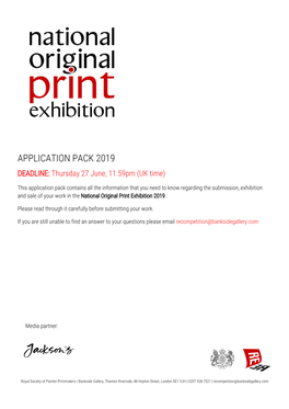 APPLICATION PACK 2019 DEADLINE: Thursday 27 June, 11.59Pm (UK Time)