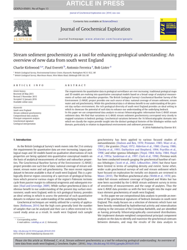 Stream Sediment Geochemistry As a Tool for Enhancing Geological Understanding: an Overview of New Data from South West England