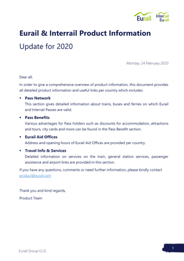 Eurail & Interrail Product Information Update for 2020