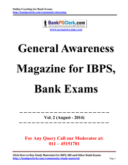 General Awareness Magazine for IBPS, Bank Exams