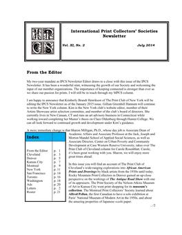 International Print Collectors' Societies Newsletter from the Editor Index