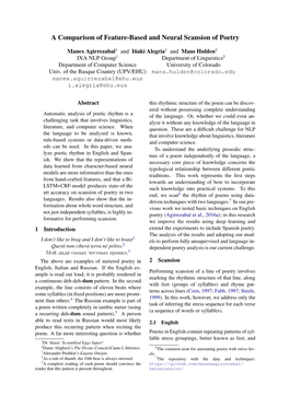 A Comparison of Feature-Based and Neural Scansion of Poetry