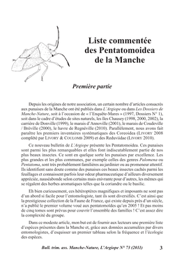 Liste Commentée Des Pentatomoidea De La Manche