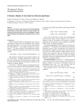 Technical Notes a Kinetic Model of the Choline Chloride Synthesis