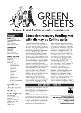 Education Recovery Funding Met with Dismay As Collins Quits Continued from the Cover Page