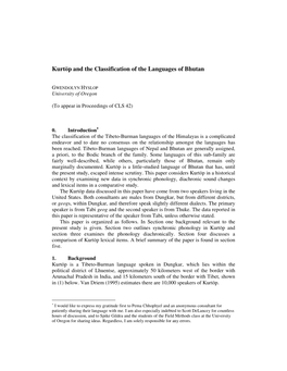 Kurtöp and the Classification of the Languages of Bhutan