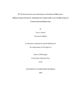 By Ivan A. Games Doctoral Candidate a Dissertation Submitted in Partial