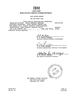 Nas 9-14444 Space Shuttle Orbiter Avionics Software