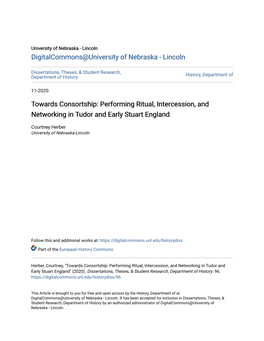 Towards Consortship: Performing Ritual, Intercession, and Networking in Tudor and Early Stuart England