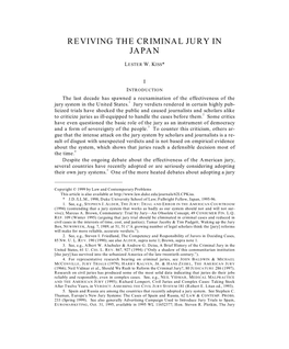 Reviving the Criminal Jury in Japan