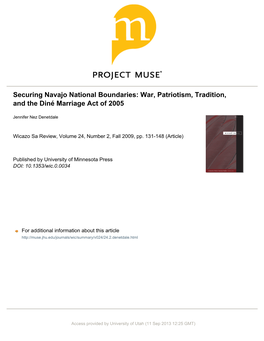 Securing Navajo National Boundaries: War, Patriotism, Tradition, and the Diné Marriage Act of 2005