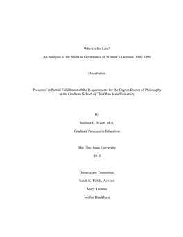 I Where's the Line? an Analysis of the Shifts in Governance of Women's