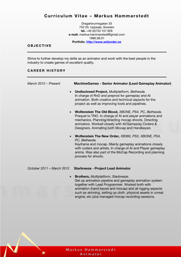 Curriculum Vitae – Markus Hammarstedt