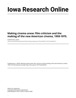 Film Criticism and the Making of the New American Cinema, 1959-1975