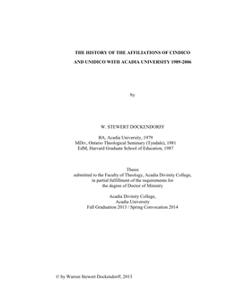 The History of the Affiliations of Cindico and Unidico with Acadia University 1989-2006