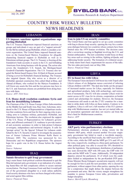 Country Risk Weekly Bulletin News Headlines